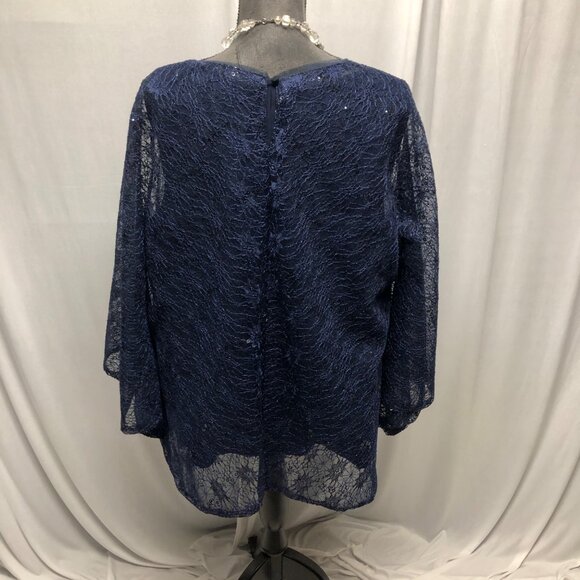 LanTing Bride Blouse Set Women Size XL Navy Blue Sleeveless Top & Lace Overlay - Picture 4 of 9